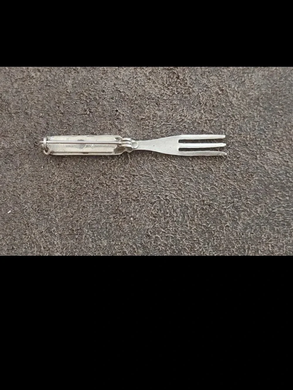 1930s/40s Miniature Silver Tone Fork With Floral Enamel Brooch Pin.